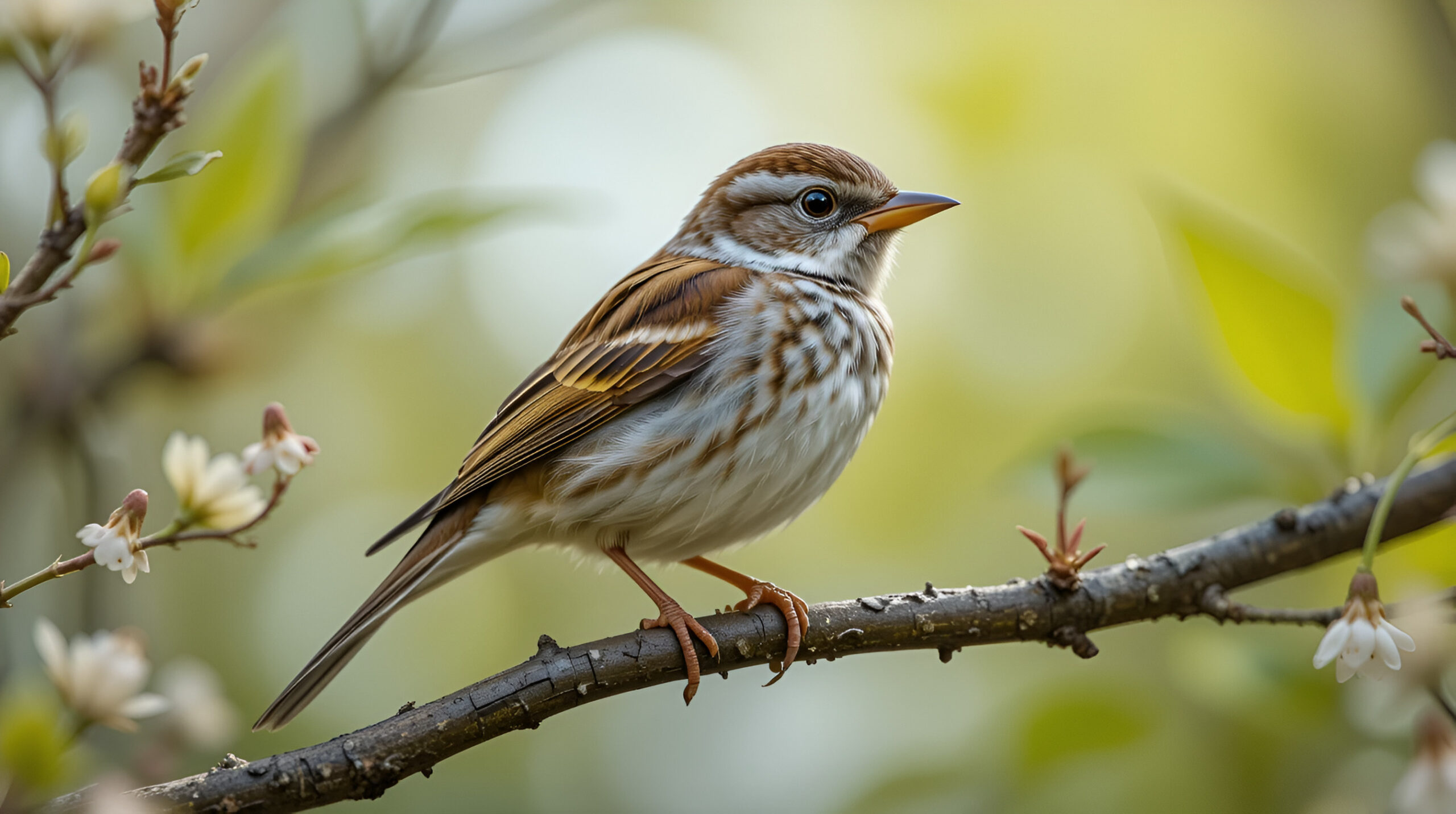 american tree sparrow perched on a tree in spring